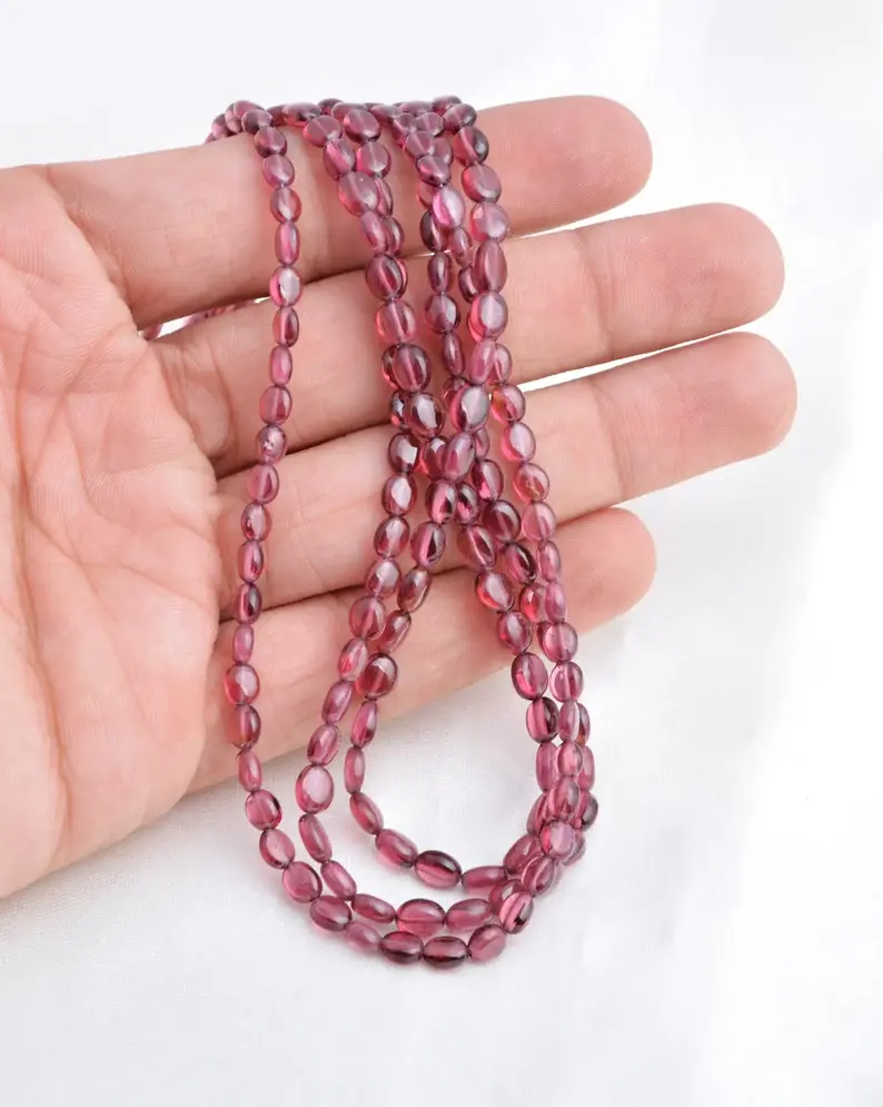 Miniatura: Garnet Smooth Oval Beads Gemstone Necklace, Gemstone For Jewelry