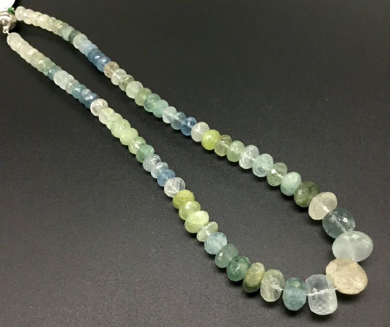섬네일: Multi Aquamarine Faceted Beads Natural Gemstone Necklace