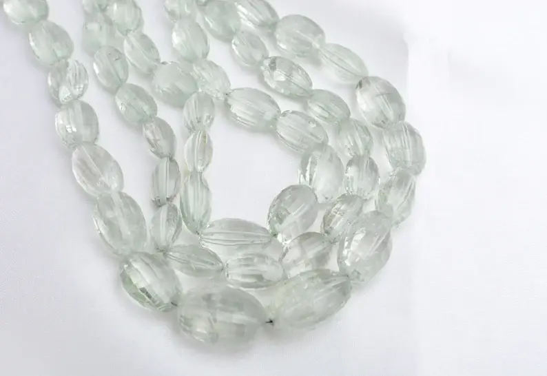 Miniatura: Green Amethyst Checker Cut Ovals Natural Gemstone Beads