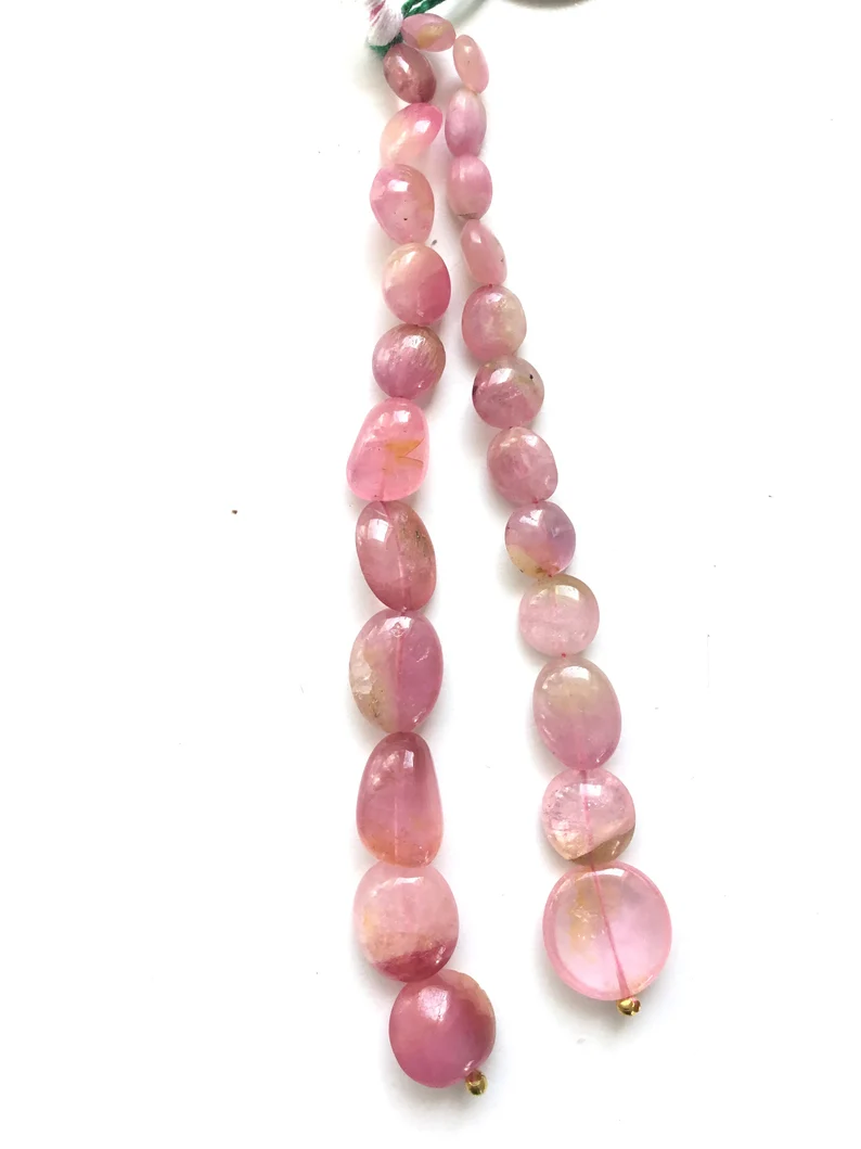 섬네일: Light Pink Tourmaline Plain Tumbles 2 Strands Natural Gemstone