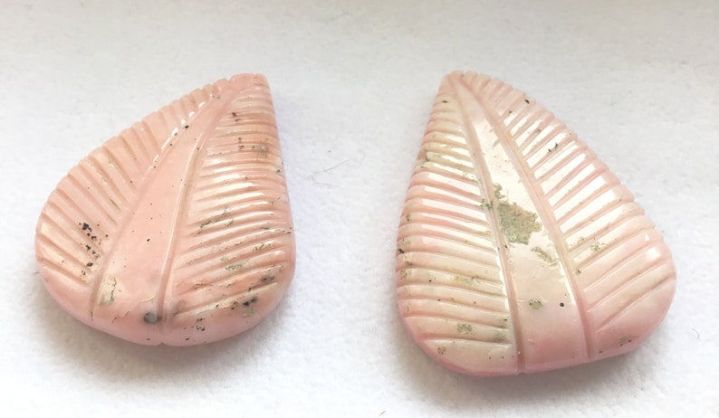 縮圖：Pink Opal Carved Leaf Pair Natural Loose Gemstone