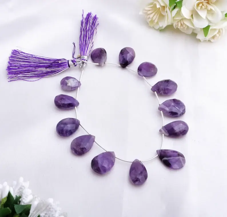 Dog Teeth Amethyst Natural Faceted Almond 178.00 Carats Amethyst Almond Beads