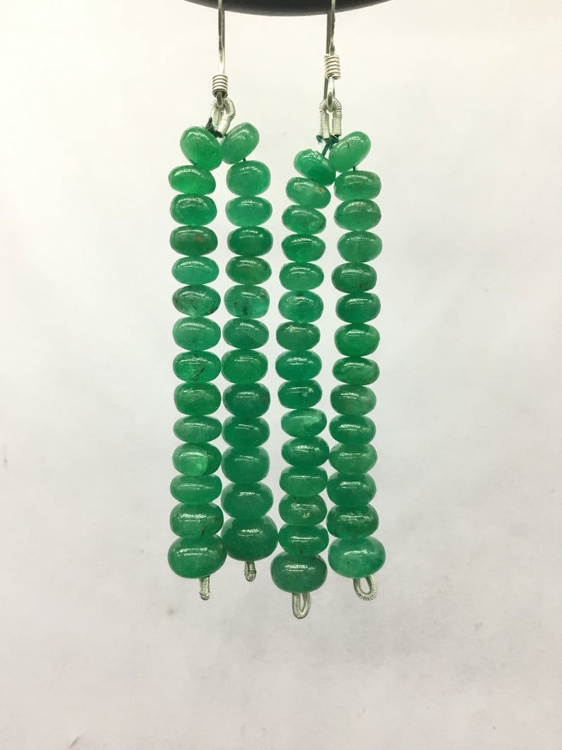 Thumbnail: Emerald Earrings Tassel Jewelry Natural Gemstone Beads Zambia Mines 2'' length