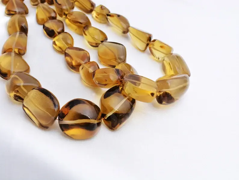Thumbnail: Beer\ Honey Quartz Plain Tumbles Beads l 16 Inches Natural Beer\ Honey Quartz