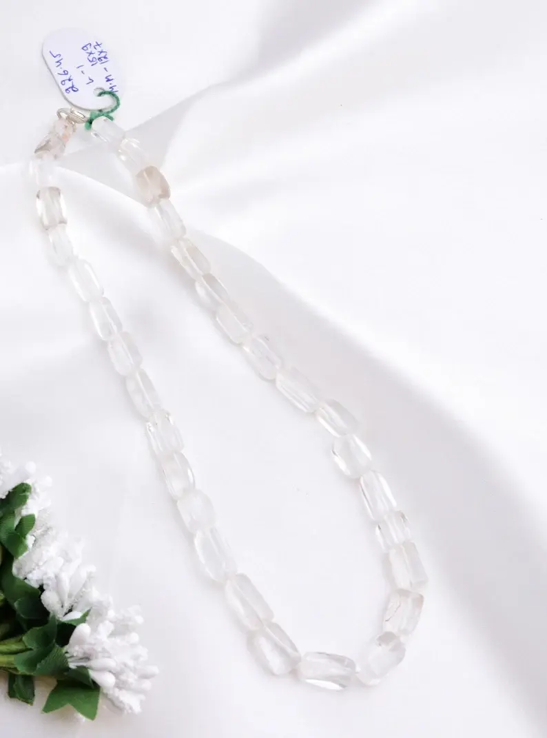 Miniatura: White Crystal Plain Tumbles Necklace l 16 Inches Natural White Crystal Tumbles