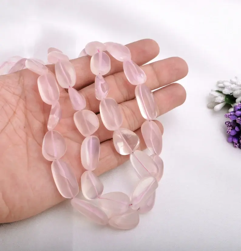 섬네일: Natural Rose Quartz Smooth Tumbles 1 Strand Gemstone Jewelry