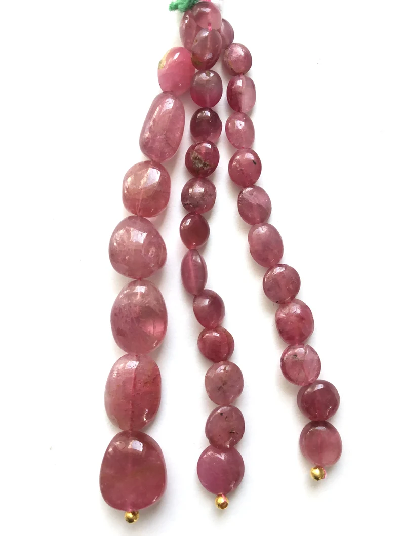 섬네일: Pink Tourmaline Plain Tumbles 3 Strands Natural Gemstone