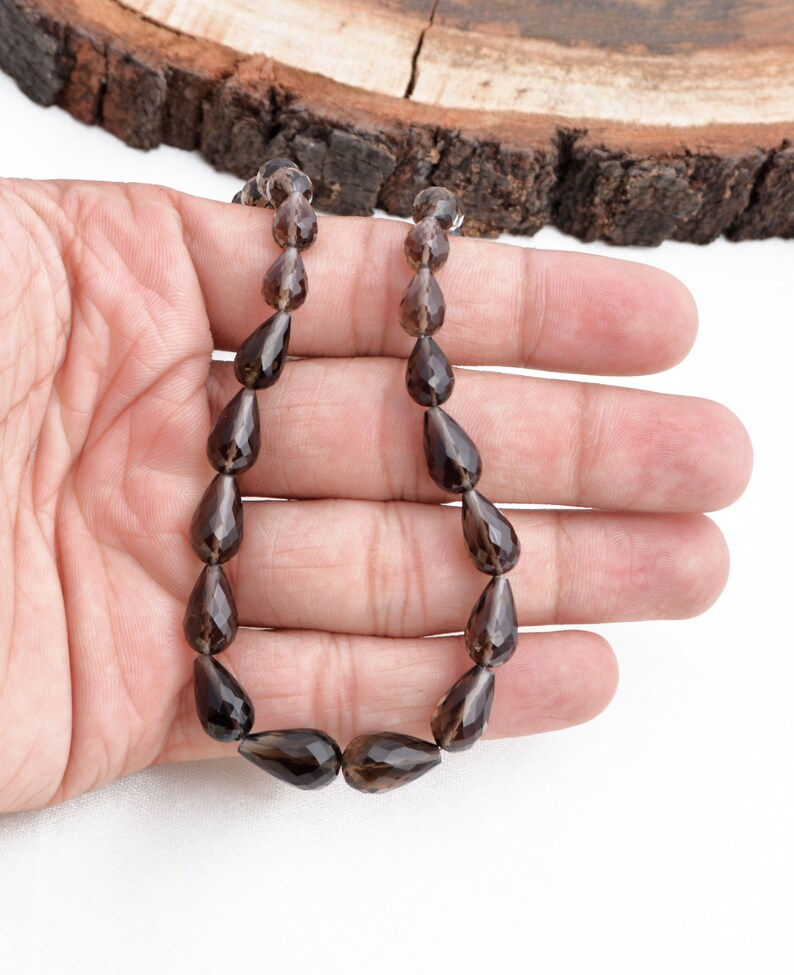 섬네일: Smoky Quartz Faceted 16 Inches Straight Drilled Drops Gemstone Beads