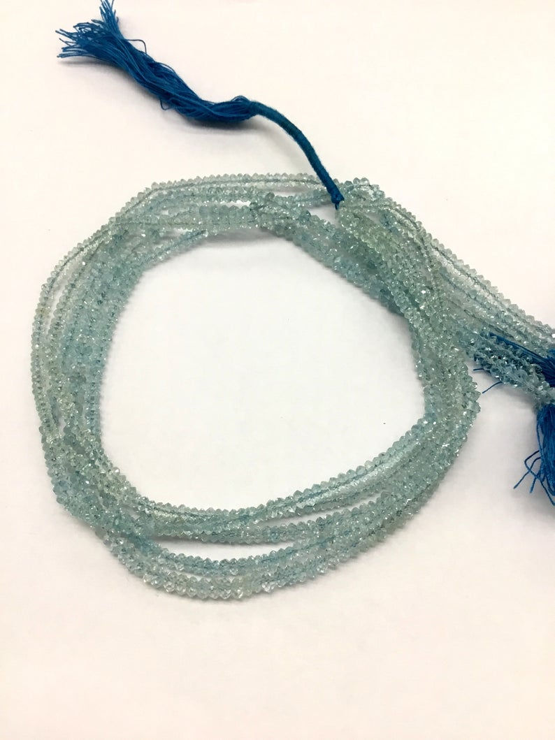Miniatura: Aquamarine Beads Faceted Natural Gemstone necklace, Beaded Necklace Aqua 14''