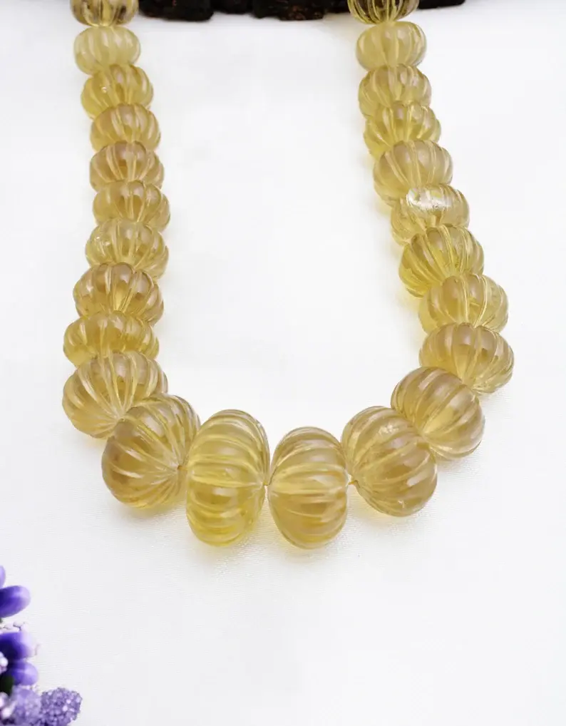 縮圖：Natural Honey Quartz Carved Melon Beads Gemstone Necklace, Gemstone For Jewelry