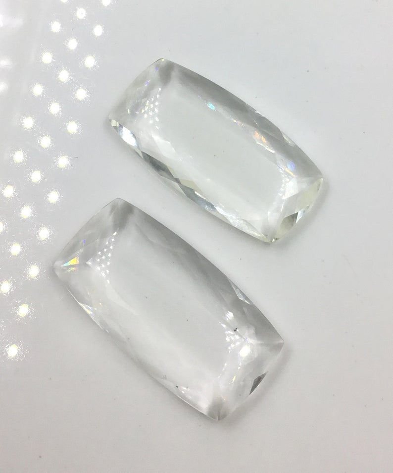 섬네일: White Crystal Fancy Cut Stone Pair Crystal Gemstone Pair Natural Gems
