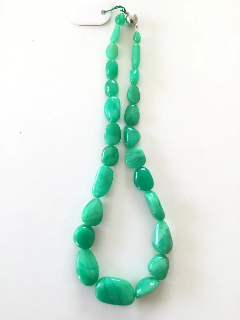 섬네일: Australian Chrysoprase Smooth Tumbles ( 459.15 Carats) Natural Gemstone Necklace