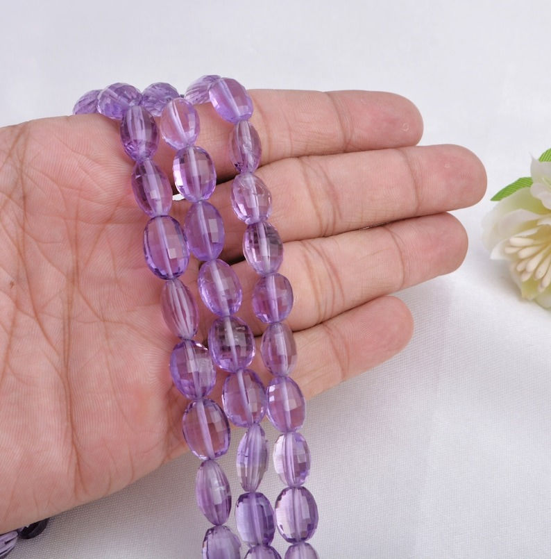 Thumbnail: Amethyst Concave Cut Oval Beads 1 Strands Natural Gemstone