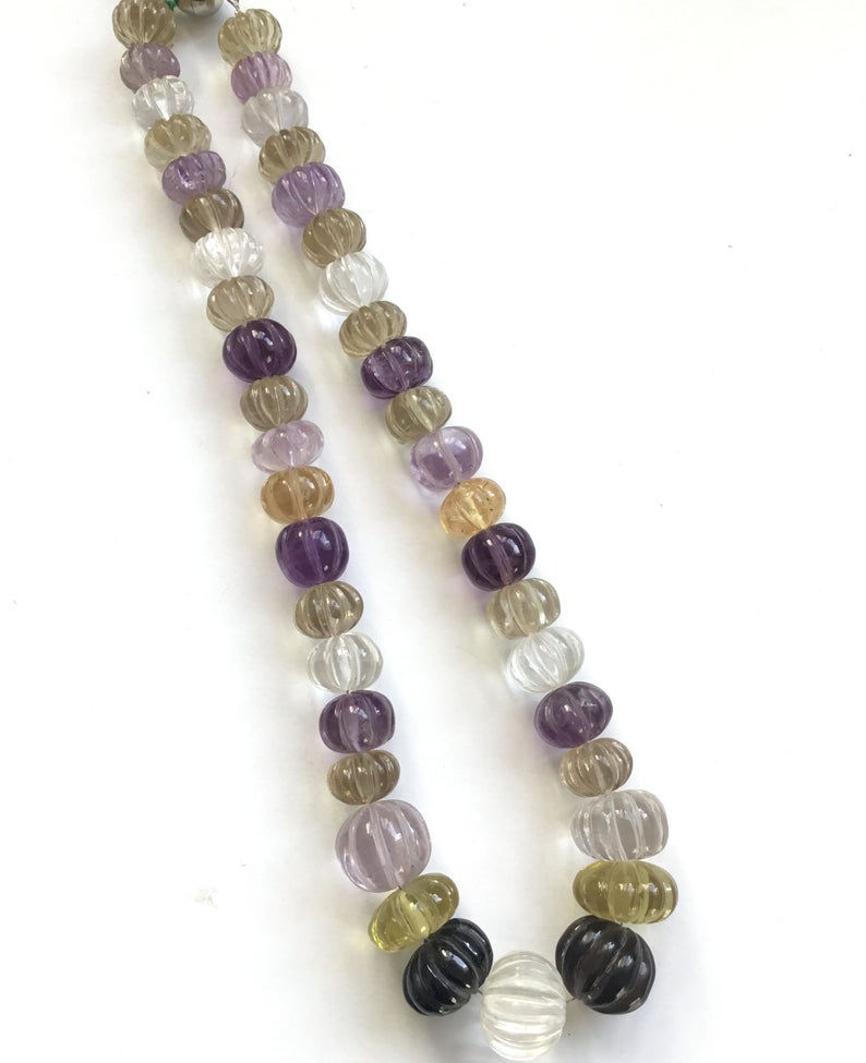 الصورة المصغرة: Semi Multi Carved Watermelon Shape 1 Strand Multi Gemstone For Jewelry making