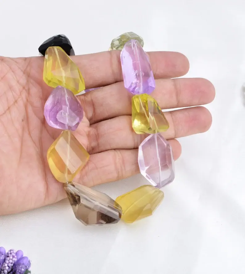 Miniaturbild: Mixed Gemstone Faceted Tumble Necklace l Natural Mixed Gems Faceted Beads