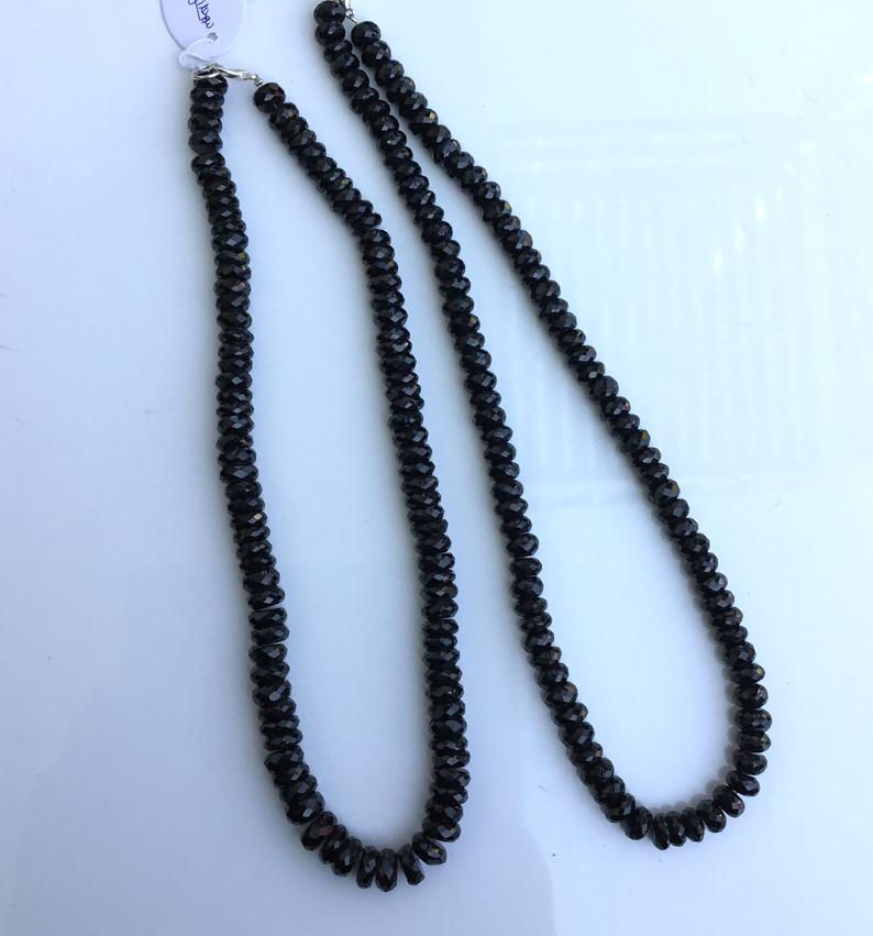 Thumbnail: Black Spinel Faceted Tyre Beads Natural Gemstone