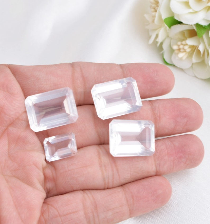 Miniatura: White Crystal 4 Pieces Faceted Octagon Natural Loose Gemstones