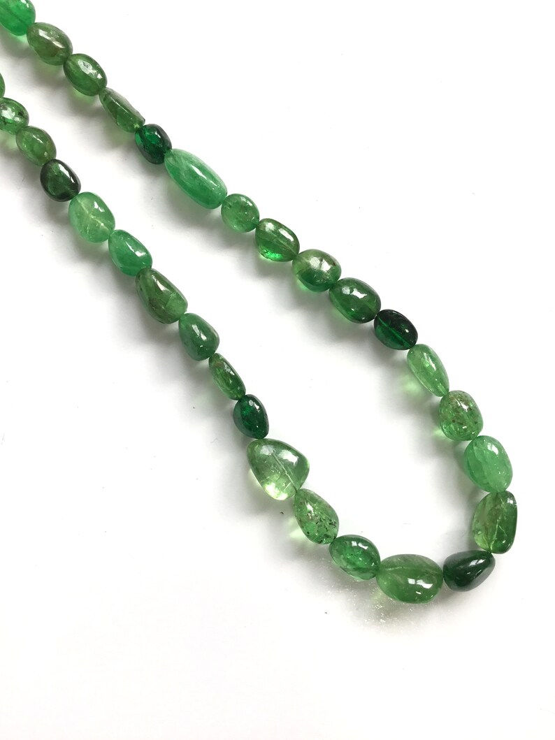 Thumbnail: Natural Tsavorite Smooth Tumble Beads Gemstone Necklace