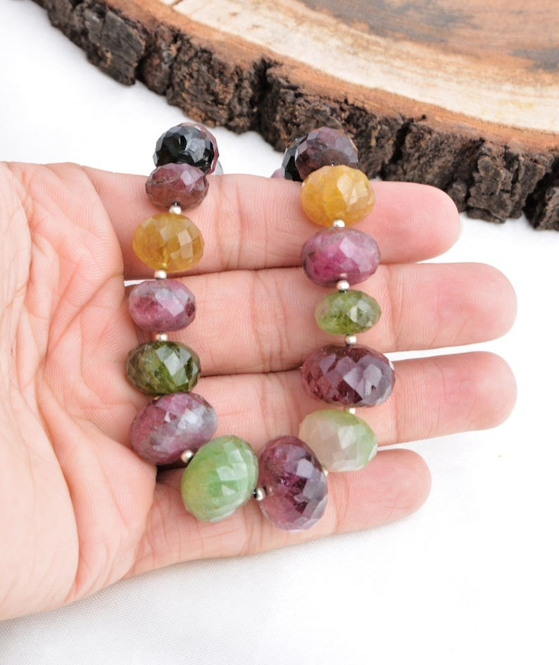Miniatura: Multi Tourmaline Checker Cut Ball Beads 11mm to 18mm Natural Gemstone Bracelet