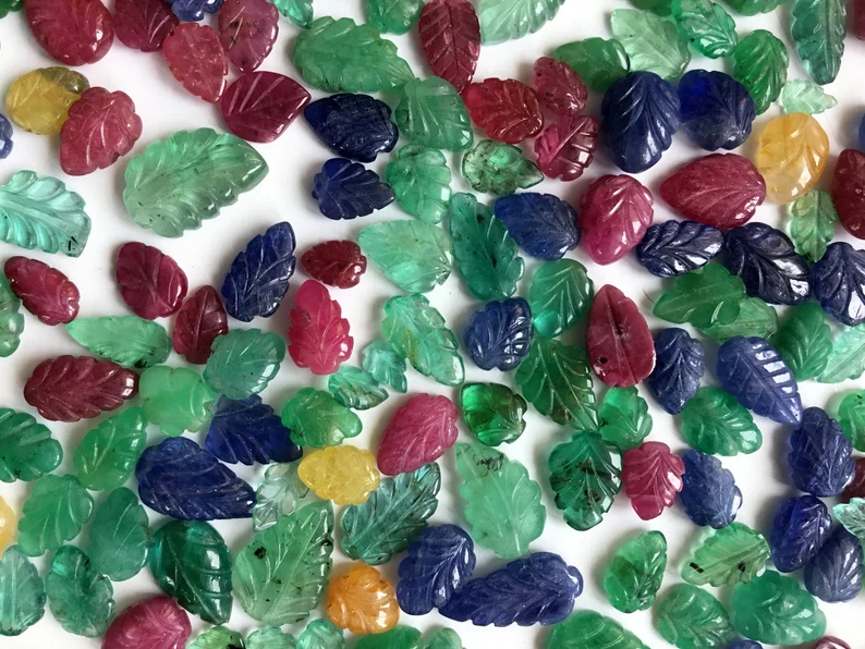 Miniatura: Multi Sapphire Carved Leafs 10 Pcs Lot Natural Loose Gemstone