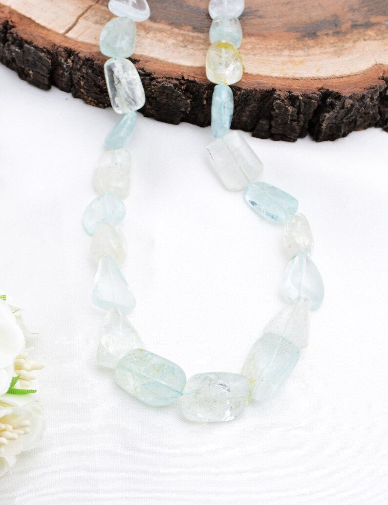 Thumbnail: Aquamarine Smooth Tumble 1 Strand 16 Inches Natural Gemstone Beads