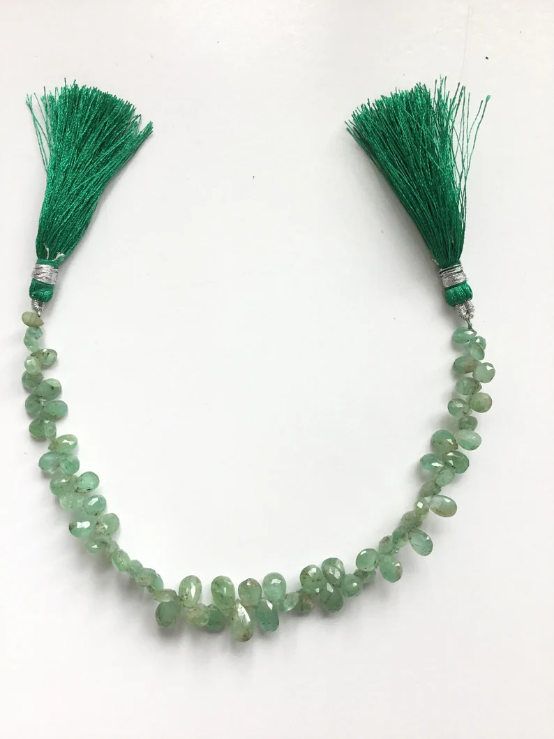 Natural Emerald Faceted Drop Beads Gemstone Necklace