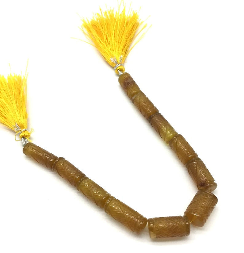 Yellow opal Fancy Carving Pipe Natural gemstone Necklace Top Carving Shape 8''