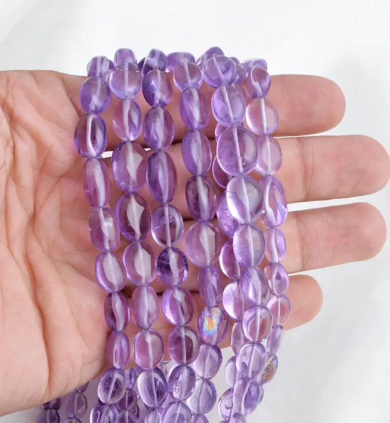Miniatura: Natural Amethyst Smooth Tumbles Beads I 16 Inches Amethyst Smooth Tumbles Beads
