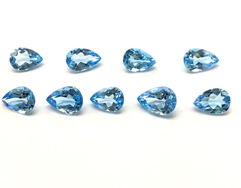 Miniatura: Blue Topaz Pear Cut Shape Natural Gemstone Topaz Jewellery Making, Ring Set,