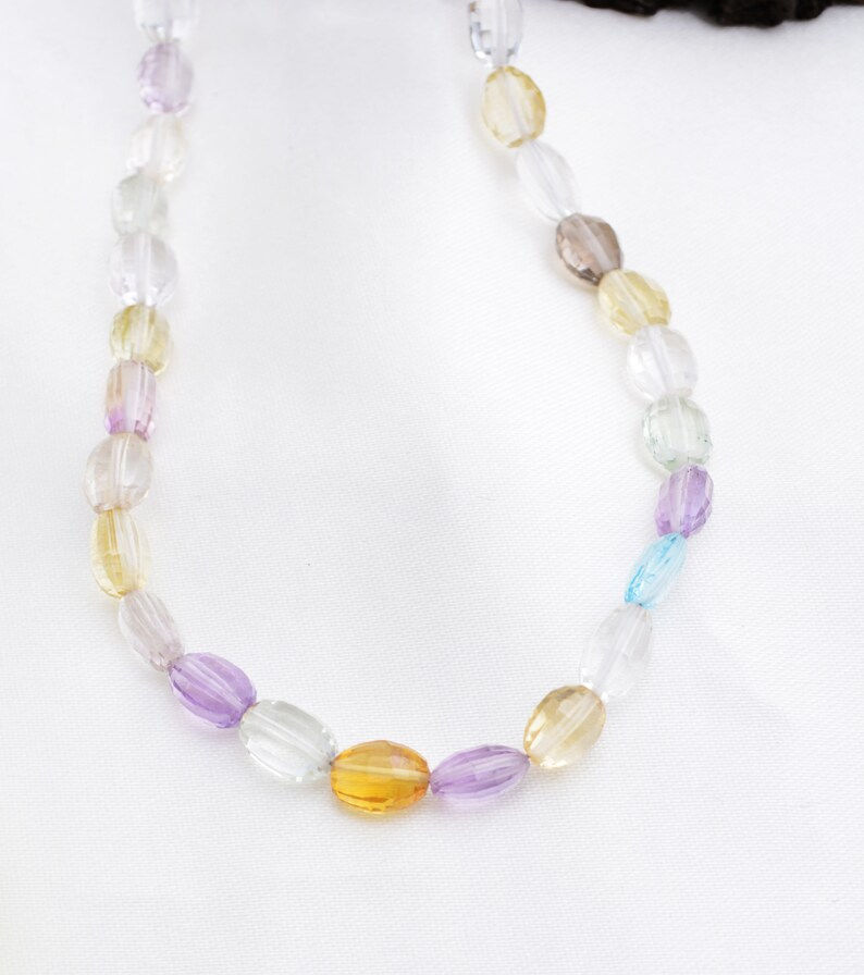 Miniature : Natural Mixed Gemstone Checker Cut Ovals Gemstone Beads