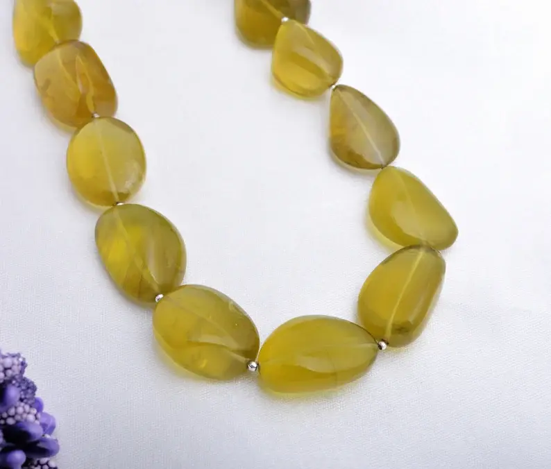 Thumbnail: Olive Quartz Smooth Tumble Beads l 17 Inches Natural Olive Quartz Plain Tumbles