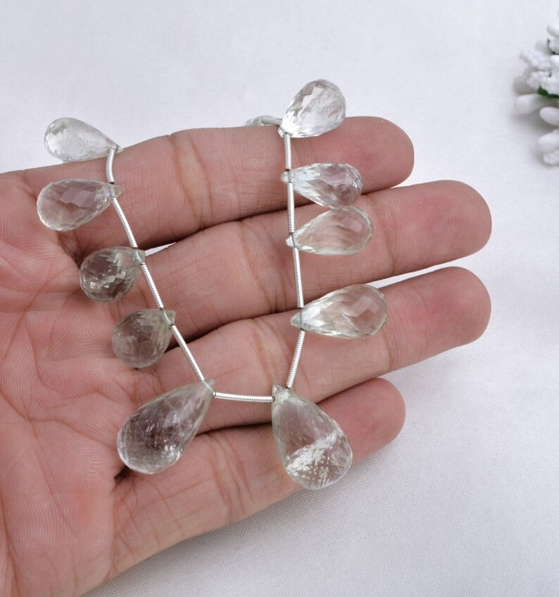 Miniatura: Green Amethyst Faceted Drops 17 Pieces Natural Gemstones