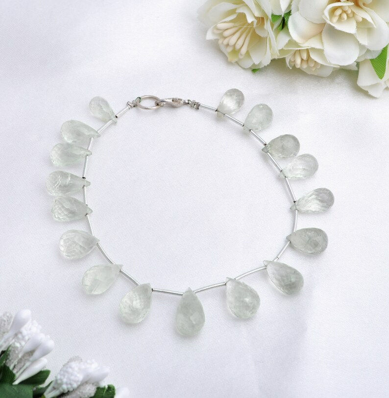 Miniatura: Green Amethyst Faceted Teardrops Beads Natural Gemstones Beads