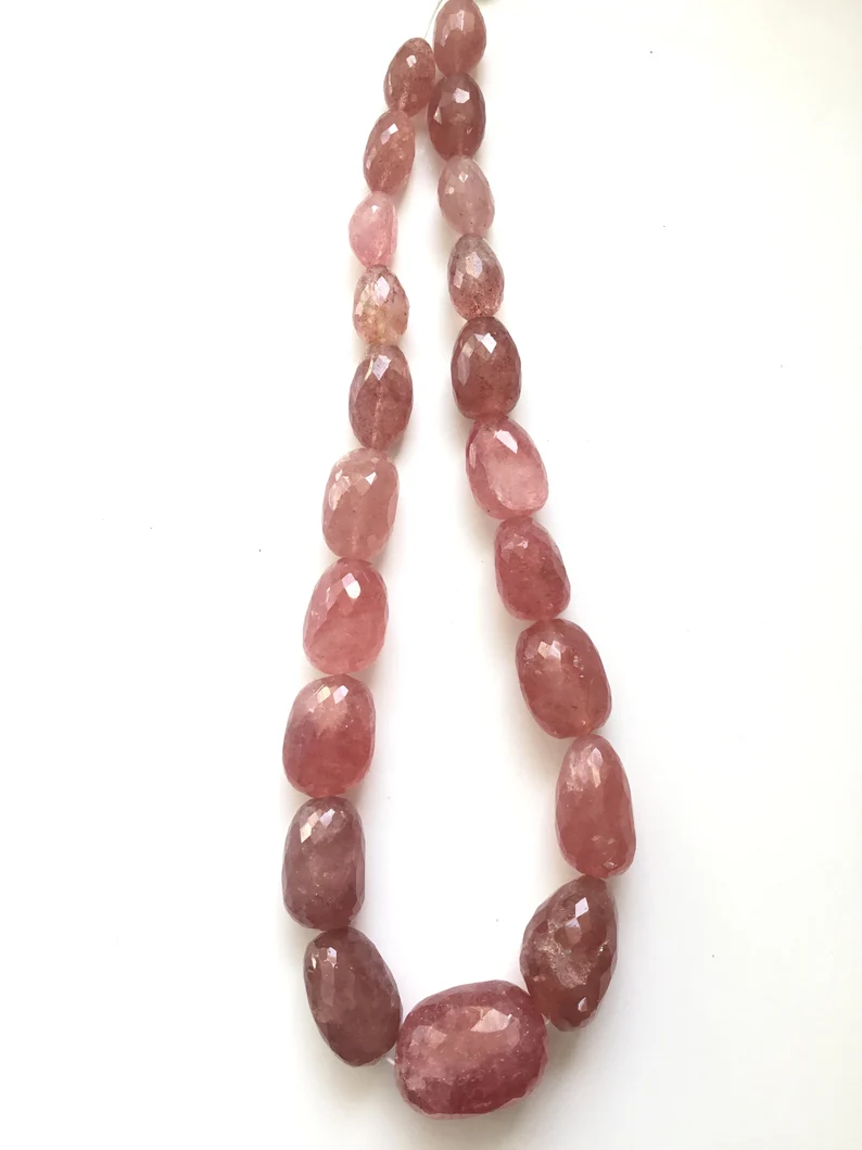縮圖：Strawberry Quartz Faceted Tumbles Beads 1 Strands Natural Gemstone