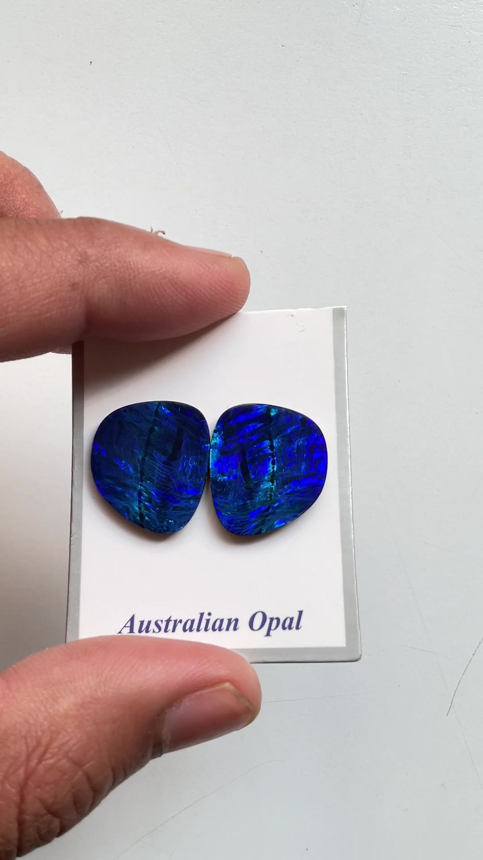 Miniature : 14.00 Carats Australian Opal Pair Royal Blue Flash play of Color Stone Gemstone