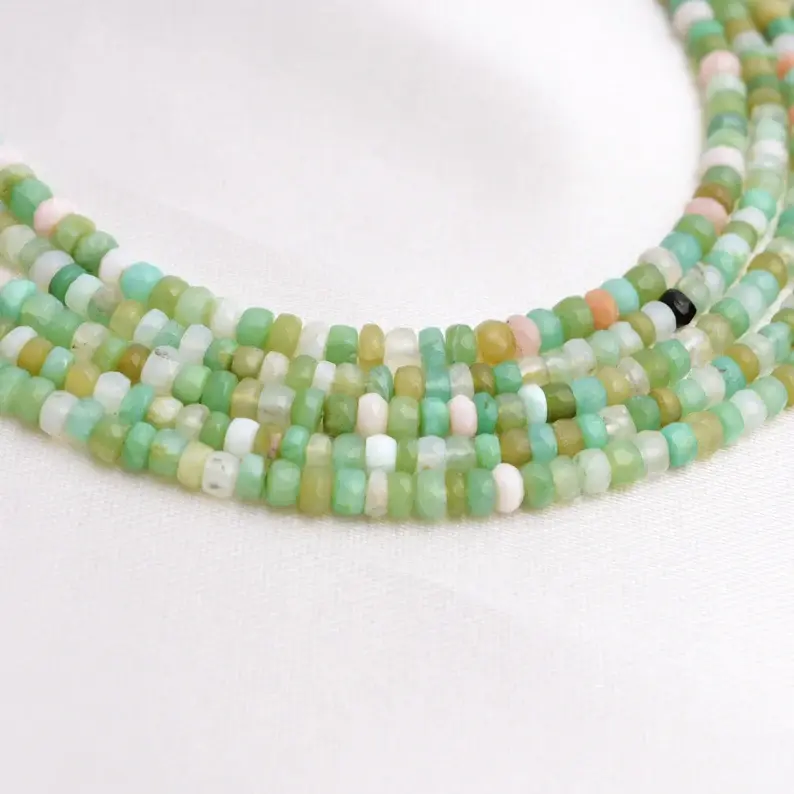 縮圖：Blue Opal Shaded Rondelle Beads l 16 Inches Natural Blue Opal Faceted Beads