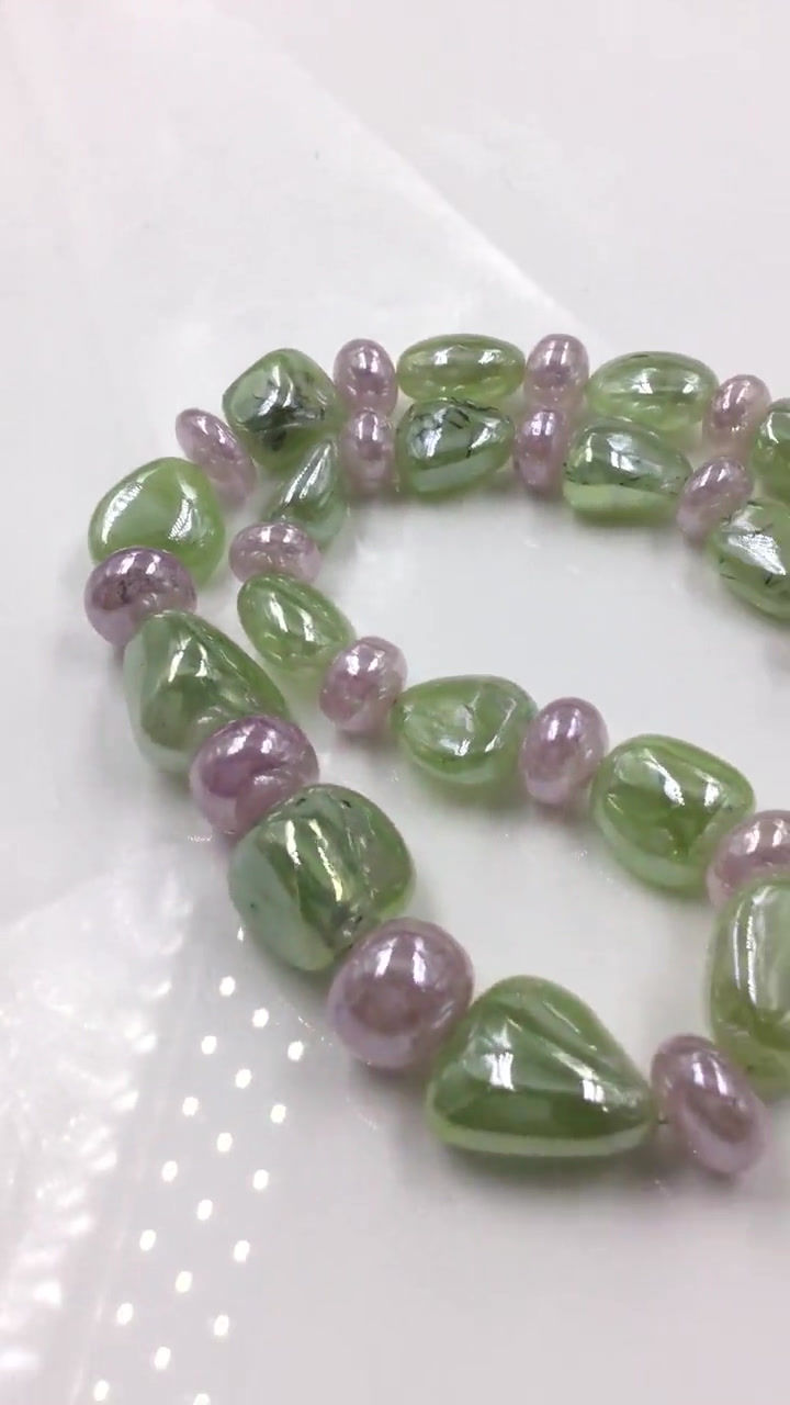Miniatura: Natural Prehnite & Morganite Coated Fancy Beads Gemstone Necklace