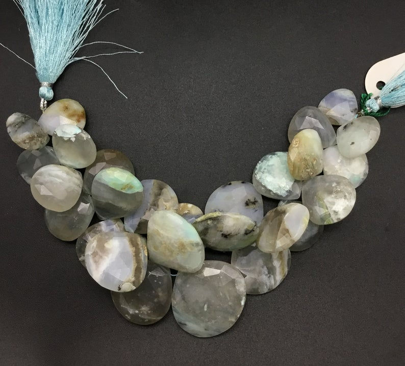 サムネイル： Peru Opal 8 Inches Faceted Pear Shape 1 Strand Natural Gemstone Beads