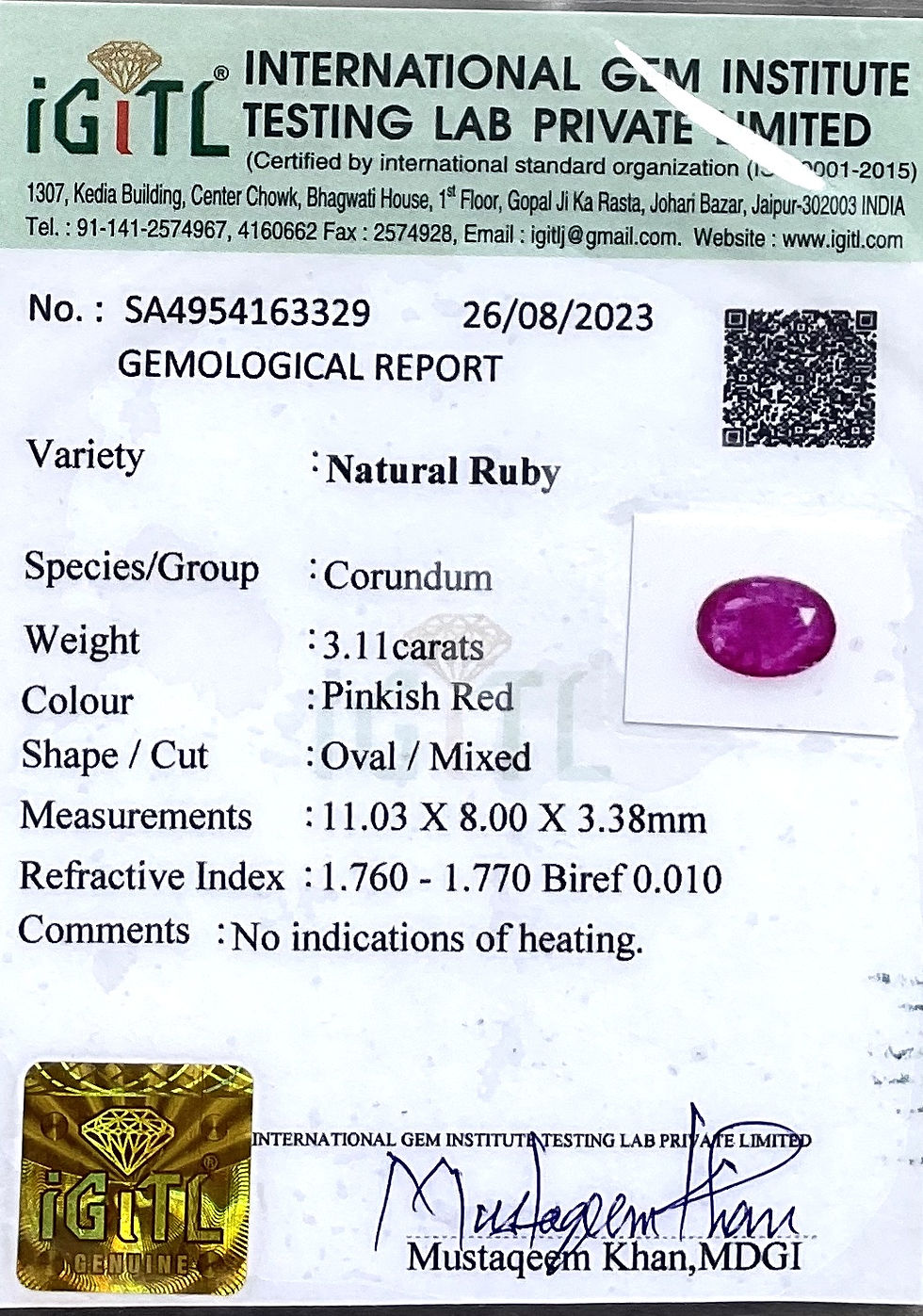 縮圖：Certified 3.11 Carats Mozambique Ruby Oval Faceted Cut stone No Heat Natural Gem