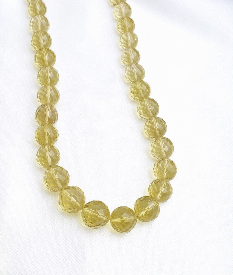 Miniatura: Natural Lemon Quartz Concave Cut Balls Beads Gemstone Necklace