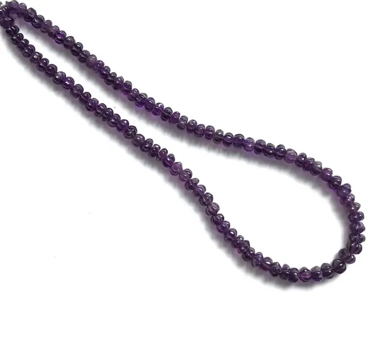 Miniature : Natural Amethyst Carved Melon Beads Gemstone Necklace