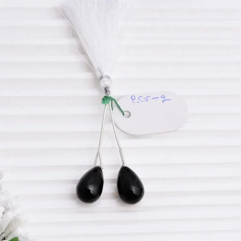 Thumbnail: Black Spinel Smooth Drops Beads l 2 Pieces Natural Black Spinel Teardrop Beads