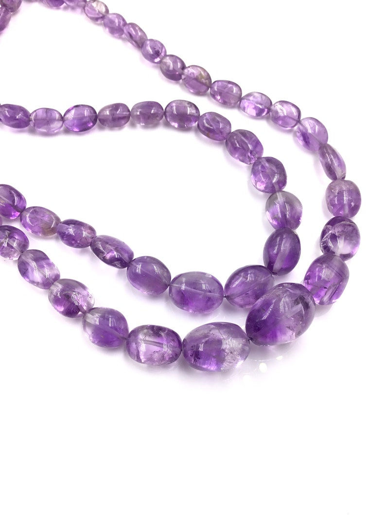 الصورة المصغرة: Natural Amethyst Smooth Tumbles Beads Gemstone Necklace