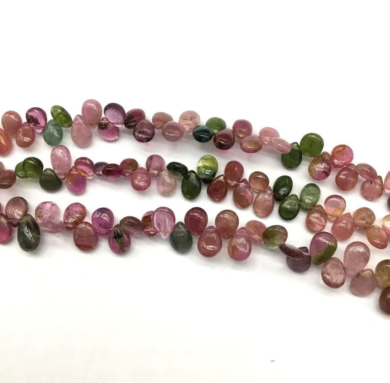 Miniatura: Tourmaline Multi Plain Pear / Almond Natural Gemstone Necklace 8'' Smooth