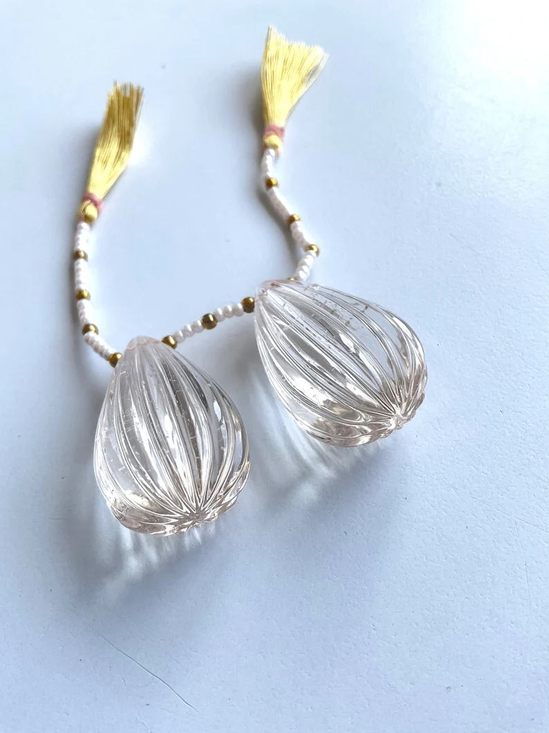 الصورة المصغرة: Natural Morganite Carved Drops Pair Gemstone