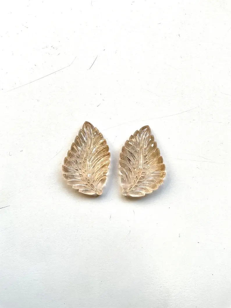 縮圖：Natural Morganite Carved Leaf Loose Gemstone For Jewelry