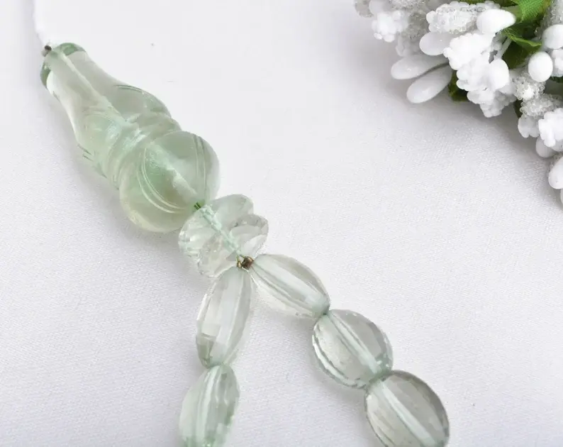 Miniatura: Green Amethyst Checker Cut Fancy Carving Necklace , Gemstone For Jewelry