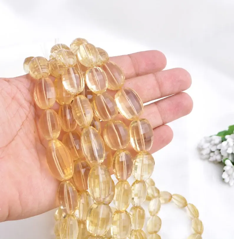 縮圖：Citrine Concave Cut Ovals Necklace l Natural Citrine Faceted Oval Beads