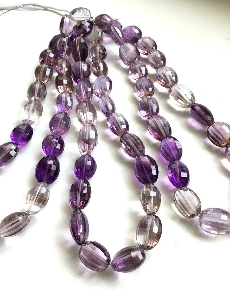 Thumbnail: Amethyst Concave Cut Ovals Beads 1 Strand Natural Gemstone