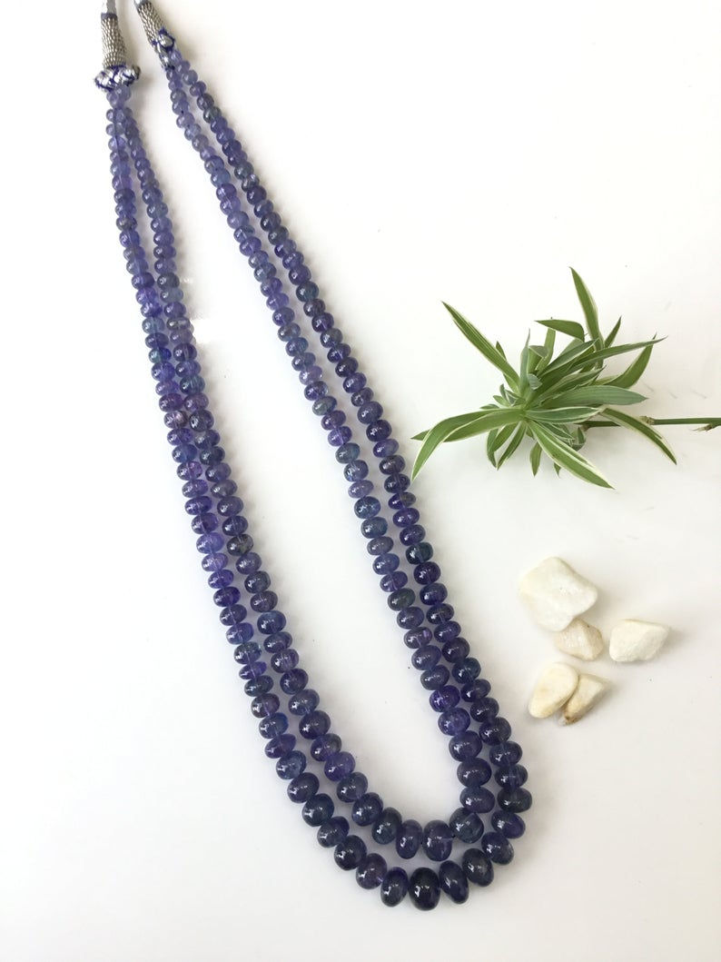 الصورة المصغرة: Tanzanite Smooth  Beads Gemstone Necklace